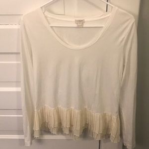 Jcrew Cream Long Sleeve Cotton Tee w Detail Bottom